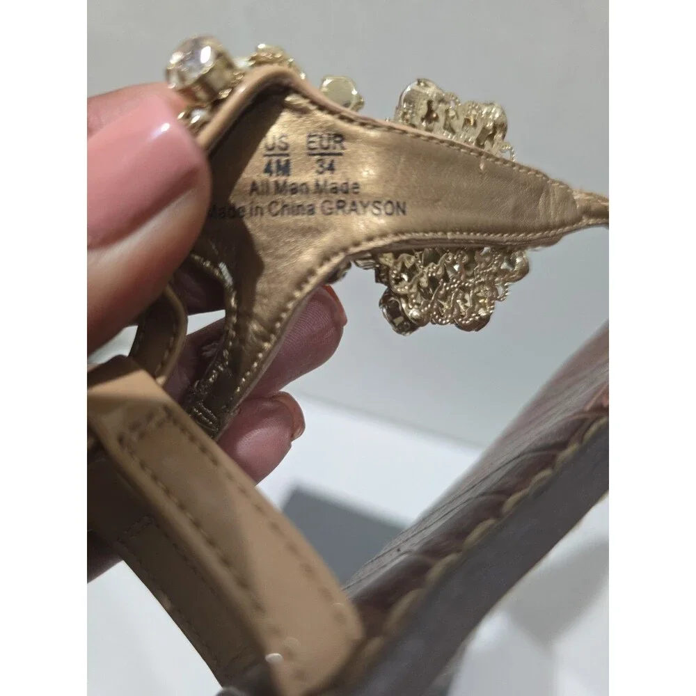 Sam Edelman Grayson Jeweled Rhinestones Flat Thong Gladiator Sandals Womens US 4